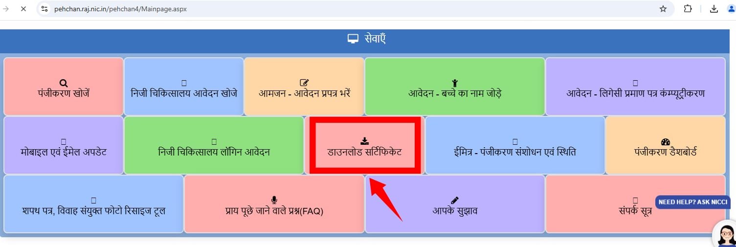 rajasthan birth certificate download