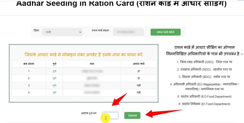 rajasthan ration card aadhar sedding online process