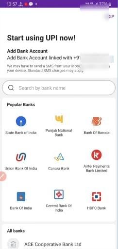 phonepe bank account add