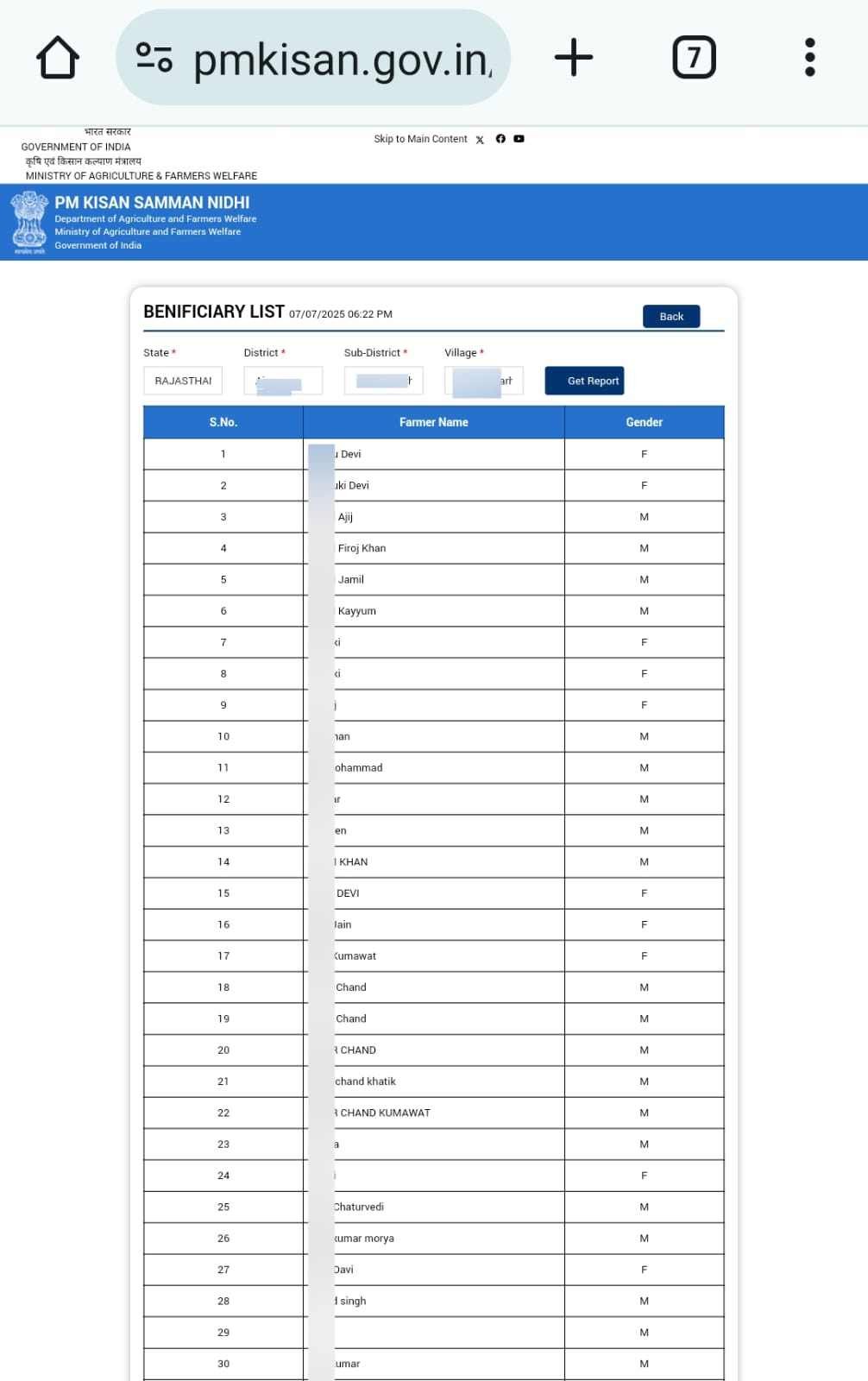 pm kisan yojana beneficiary list online check